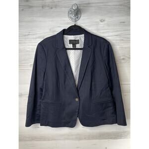 Ann Taylor Blazer Womens 18 Navy Blue Textured Polka Dot Lined Office Jacket